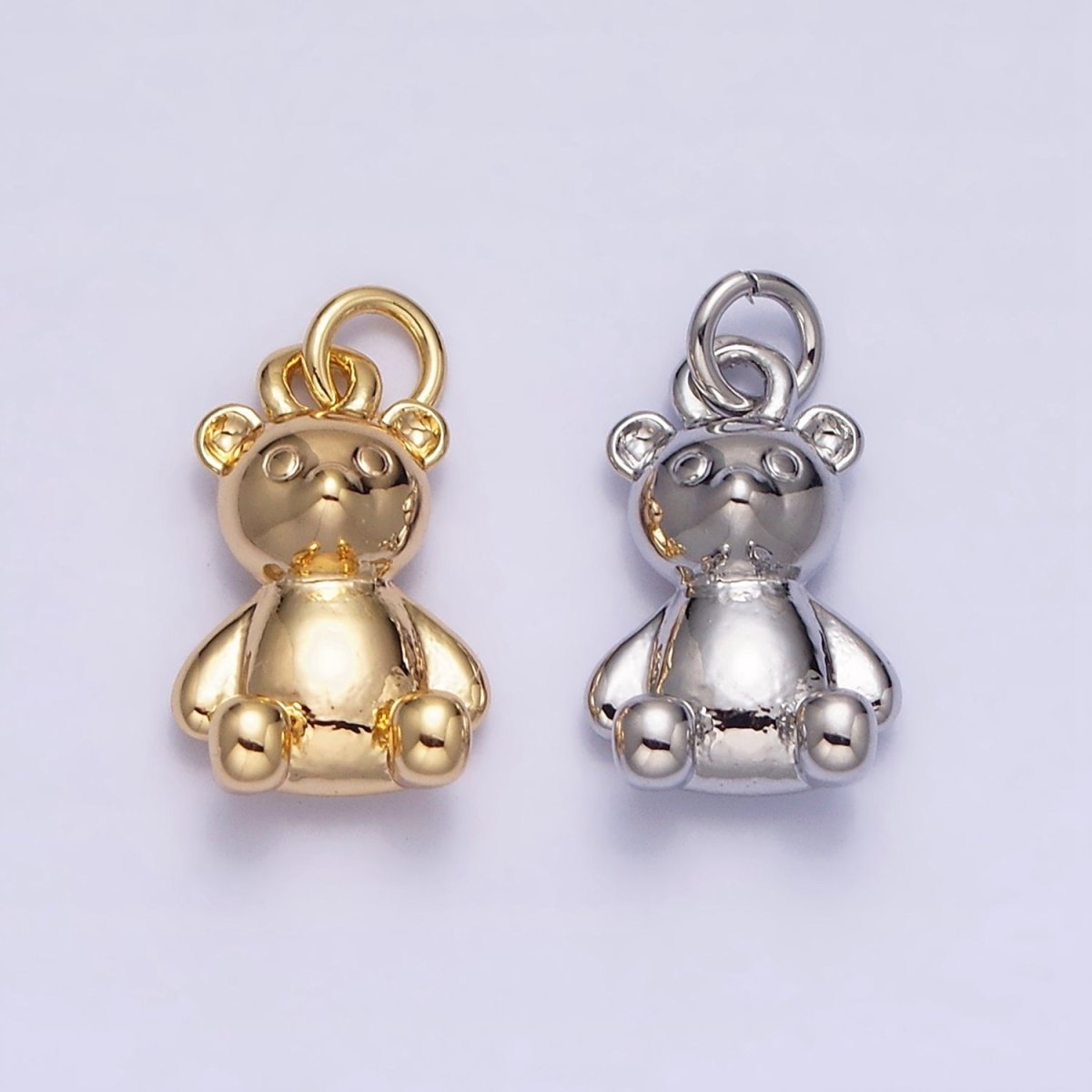 16K Gold Filled Teddy Bear Sitting Animal Add-On Charm in Gold &amp; Silver | AC1294 AC1295
