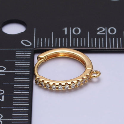 16K Gold Filled Thin Clear Micro Paved 17mm Open Loop Huggie Earrings Supply in Gold &amp; Silver | Z-227 Z-228
