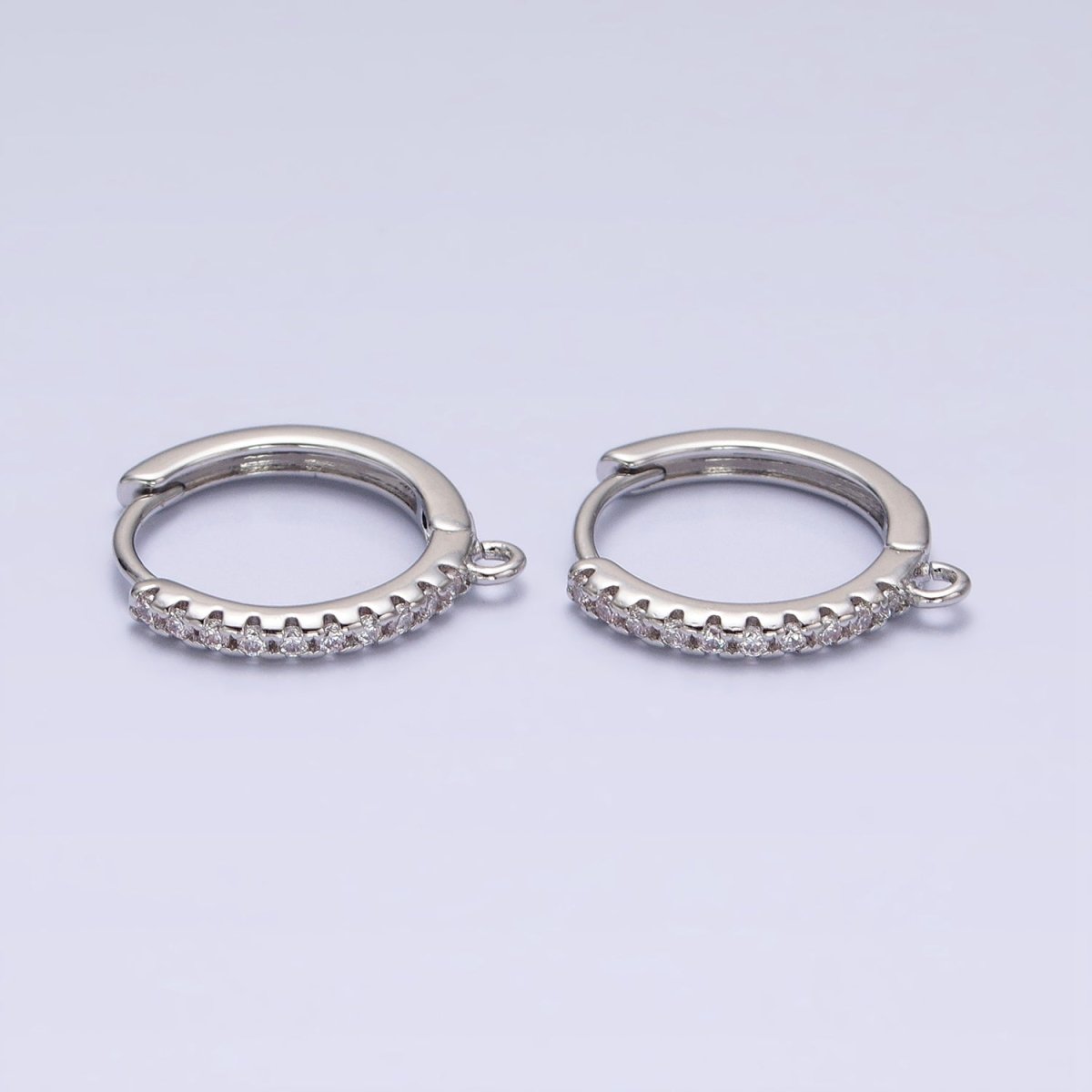 16K Gold Filled Thin Clear Micro Paved 17mm Open Loop Huggie Earrings Supply in Gold &amp; Silver | Z-227 Z-228