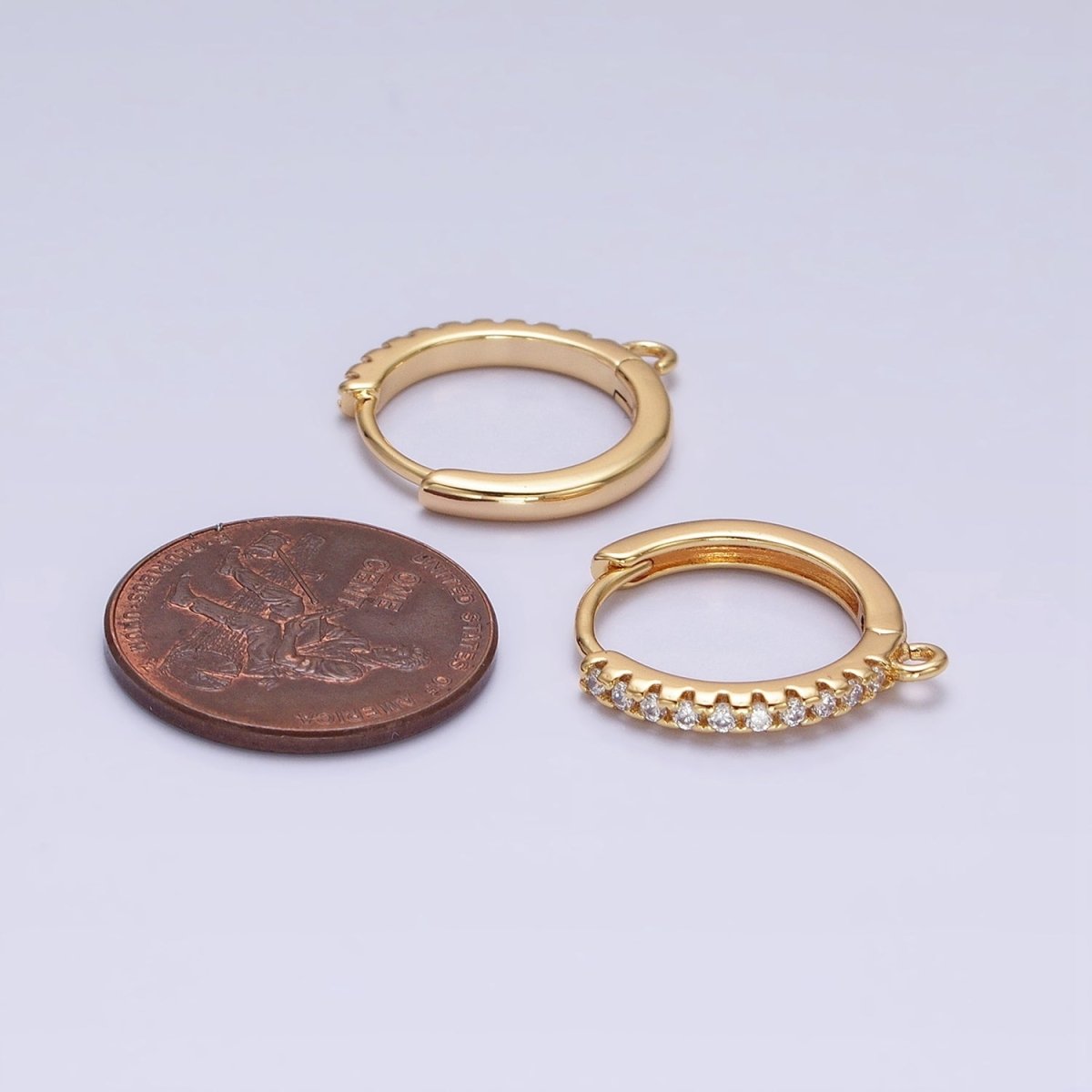 16K Gold Filled Thin Clear Micro Paved 17mm Open Loop Huggie Earrings Supply in Gold &amp; Silver | Z-227 Z-228