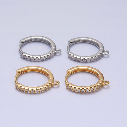 16K Gold Filled Thin Clear Micro Paved 17mm Open Loop Huggie Earrings Supply in Gold &amp; Silver | Z-227 Z-228