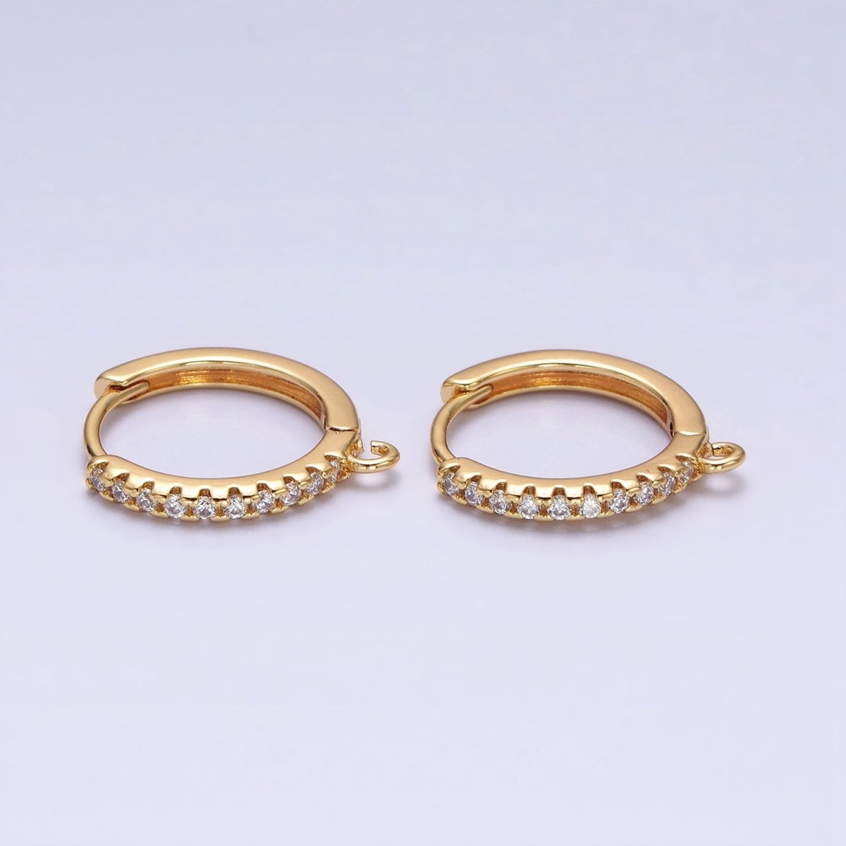16K Gold Filled Thin Clear Micro Paved 17mm Open Loop Huggie Earrings Supply in Gold &amp; Silver | Z-227 Z-228