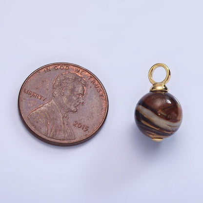16K Gold Filled Tiger Eye Gemstone Round Drop Pendant | P1769