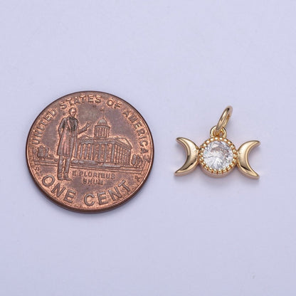 16k Gold Filled Tiny Moon and Cubic Zirconia Charm in Gold micro Pave CZ Bright Double Moon Celestial Charm N-434