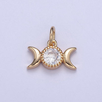 16k Gold Filled Tiny Moon and Cubic Zirconia Charm in Gold micro Pave CZ Bright Double Moon Celestial Charm N-434