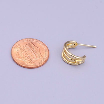 16K Gold Filled Triple Band Claw Open Loop C-Shaped Hoop Earrings Supply | Z-401