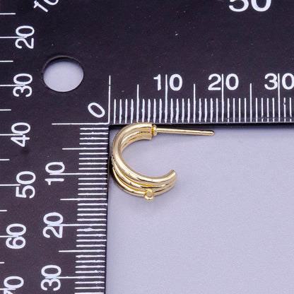 16K Gold Filled Triple Band Claw Open Loop C-Shaped Hoop Earrings Supply | Z-401