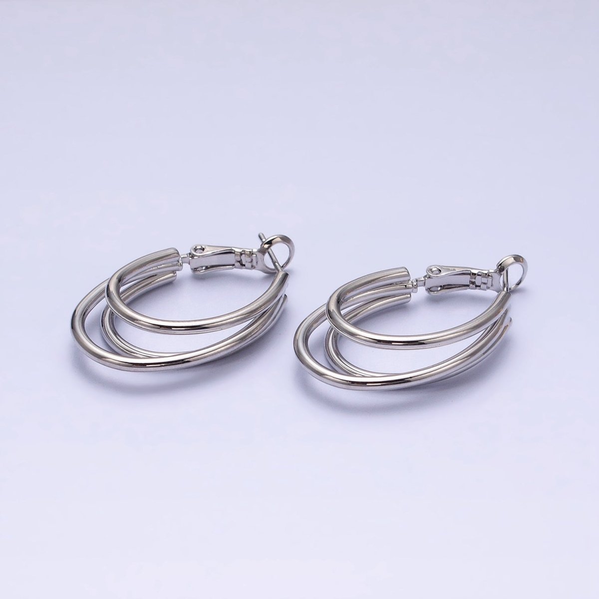 16K Gold Filled Triple Band Oblong Hinge Hoop Earrings in Gold &amp; Silver | AD847 AD848