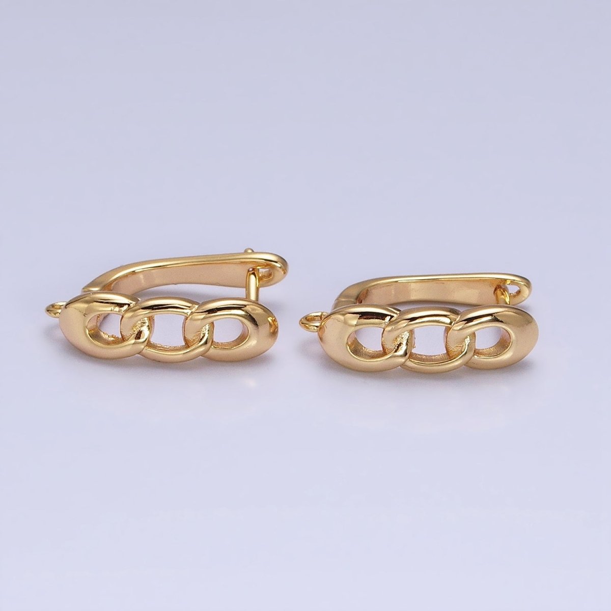 16K Gold Filled Triple Curb Link Open Loop English Lock Earrings Supply in Silver &amp; Gold | Z-282 Z-375