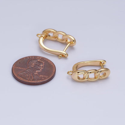 16K Gold Filled Triple Curb Link Open Loop English Lock Earrings Supply in Silver &amp; Gold | Z-282 Z-375