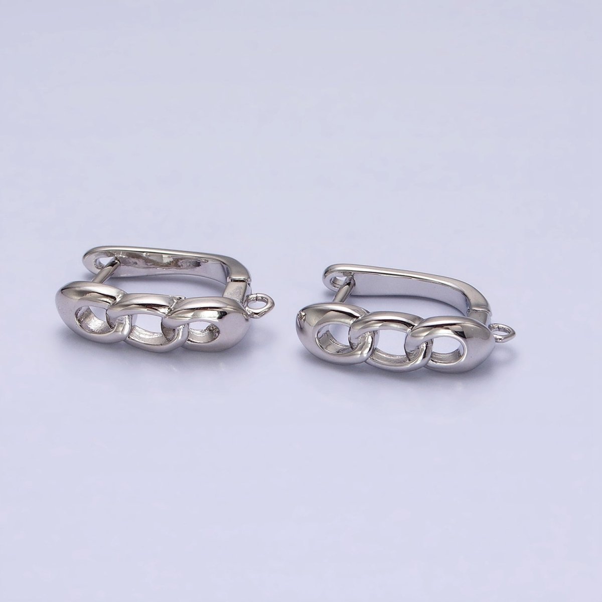 16K Gold Filled Triple Curb Link Open Loop English Lock Earrings Supply in Silver &amp; Gold | Z-282 Z-375