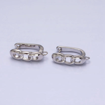 16K Gold Filled Triple Curb Link Open Loop English Lock Earrings Supply in Silver &amp; Gold | Z-282 Z-375