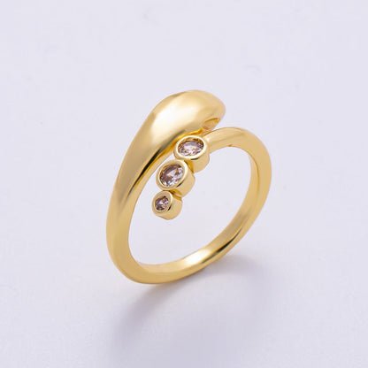 16K Gold Filled Triple CZ Dotted Round Dome Wrap Ring | Rings-00065
