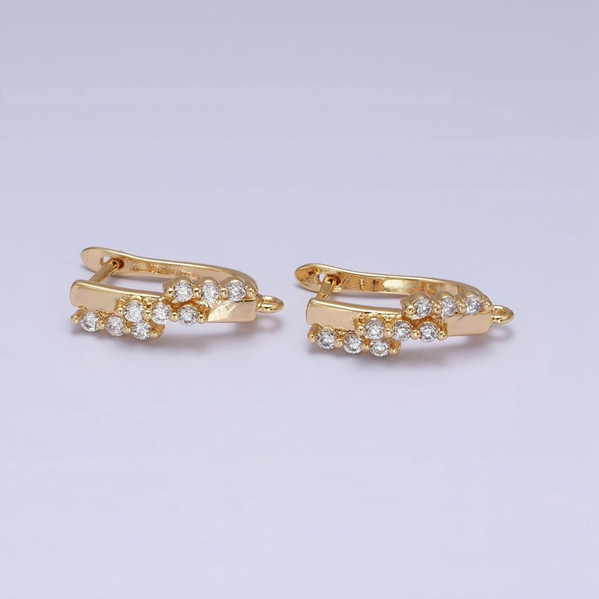 16K Gold Filled Triple CZ Lined Micro Paved Bar Open Loop English Lock Earrings Supply in Gold &amp; Silver | Z-231 Z-232