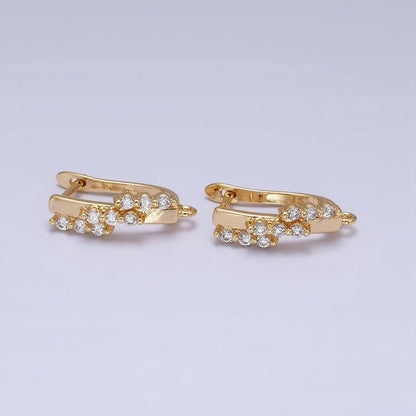 16K Gold Filled Triple CZ Lined Micro Paved Bar Open Loop English Lock Earrings Supply in Gold &amp; Silver | Z-231 Z-232