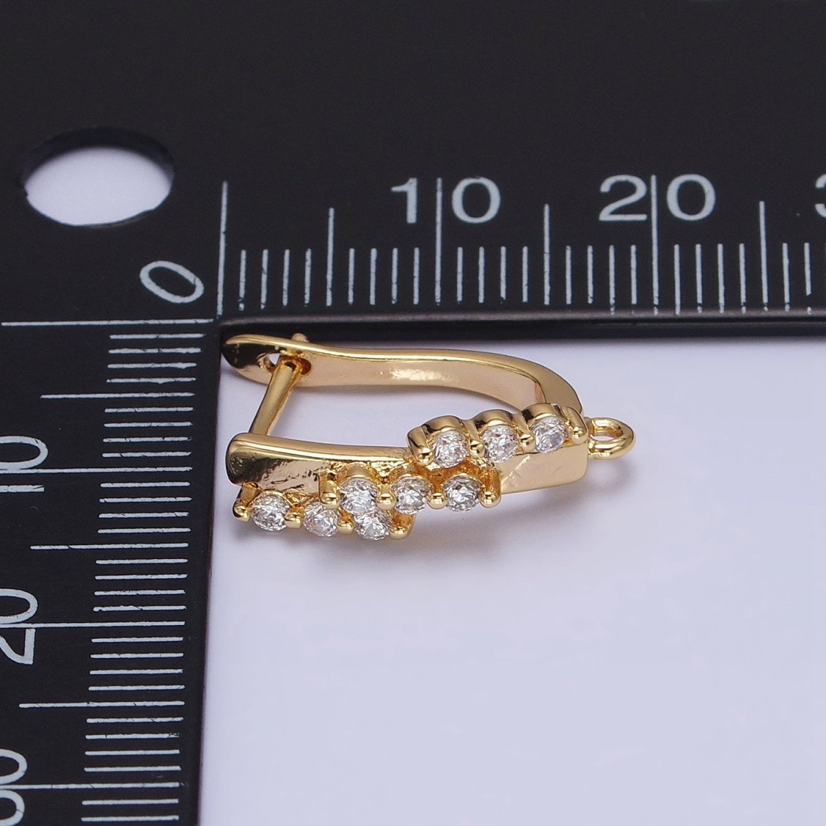 16K Gold Filled Triple CZ Lined Micro Paved Bar Open Loop English Lock Earrings Supply in Gold &amp; Silver | Z-231 Z-232