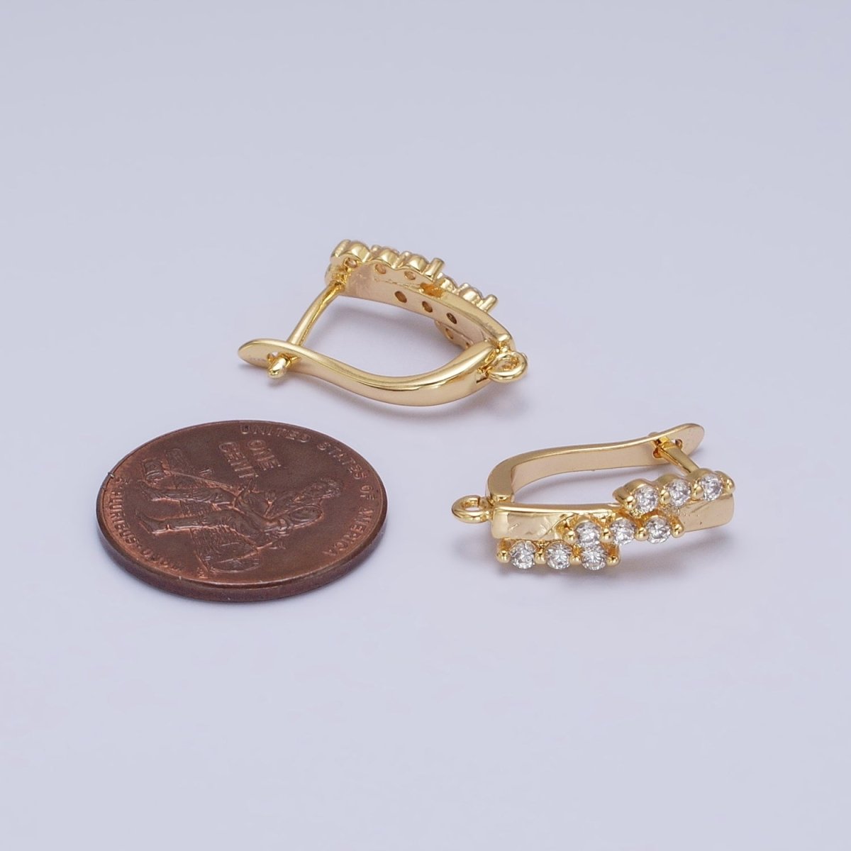 16K Gold Filled Triple CZ Lined Micro Paved Bar Open Loop English Lock Earrings Supply in Gold &amp; Silver | Z-231 Z-232