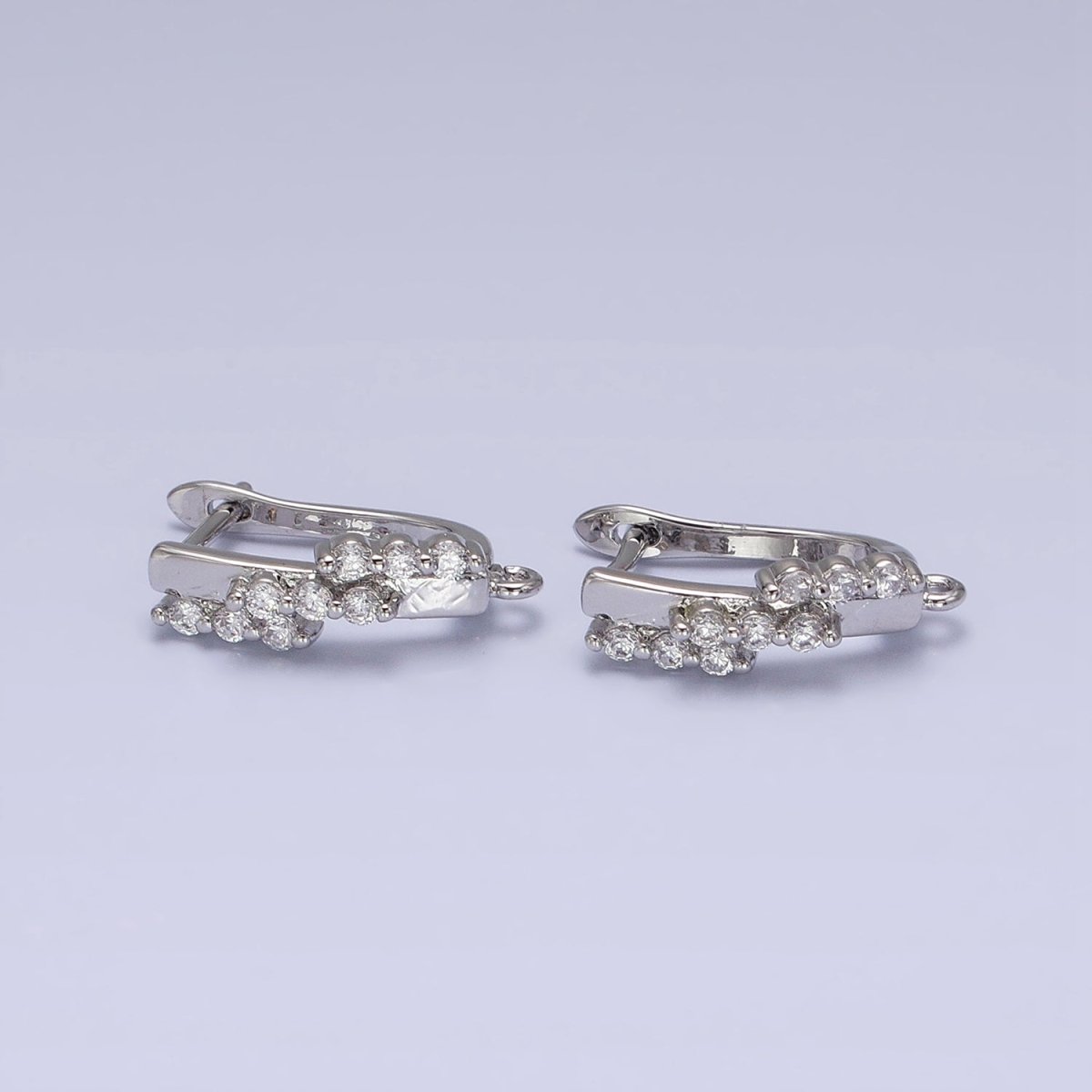 16K Gold Filled Triple CZ Lined Micro Paved Bar Open Loop English Lock Earrings Supply in Gold &amp; Silver | Z-231 Z-232