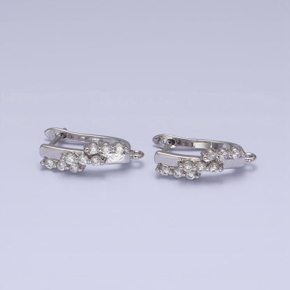 16K Gold Filled Triple CZ Lined Micro Paved Bar Open Loop English Lock Earrings Supply in Gold &amp; Silver | Z-231 Z-232