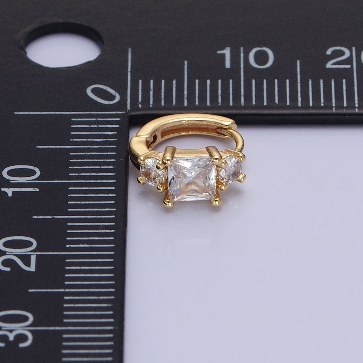 16K Gold Filled Triple CZ Square Round Clear Huggie Earrings in Gold &amp; Silver | AB1443 AB1444