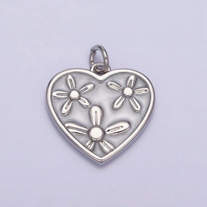 16K Gold Filled Triple Flower White, Pink, Blue Sparkly Enamel Heart Charm | AC1105 - AC1110