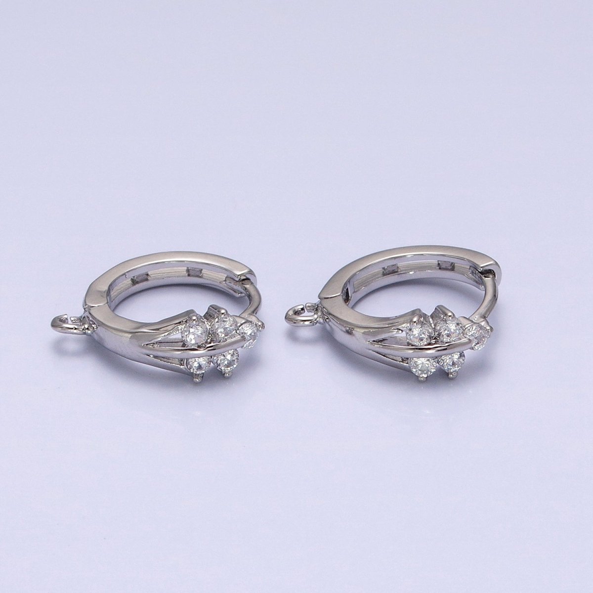16K Gold Filled Triple Lined CZ 15mm Open Loop Huggie Earrings Supply in Silver &amp; Gold | Z-281 Z-383