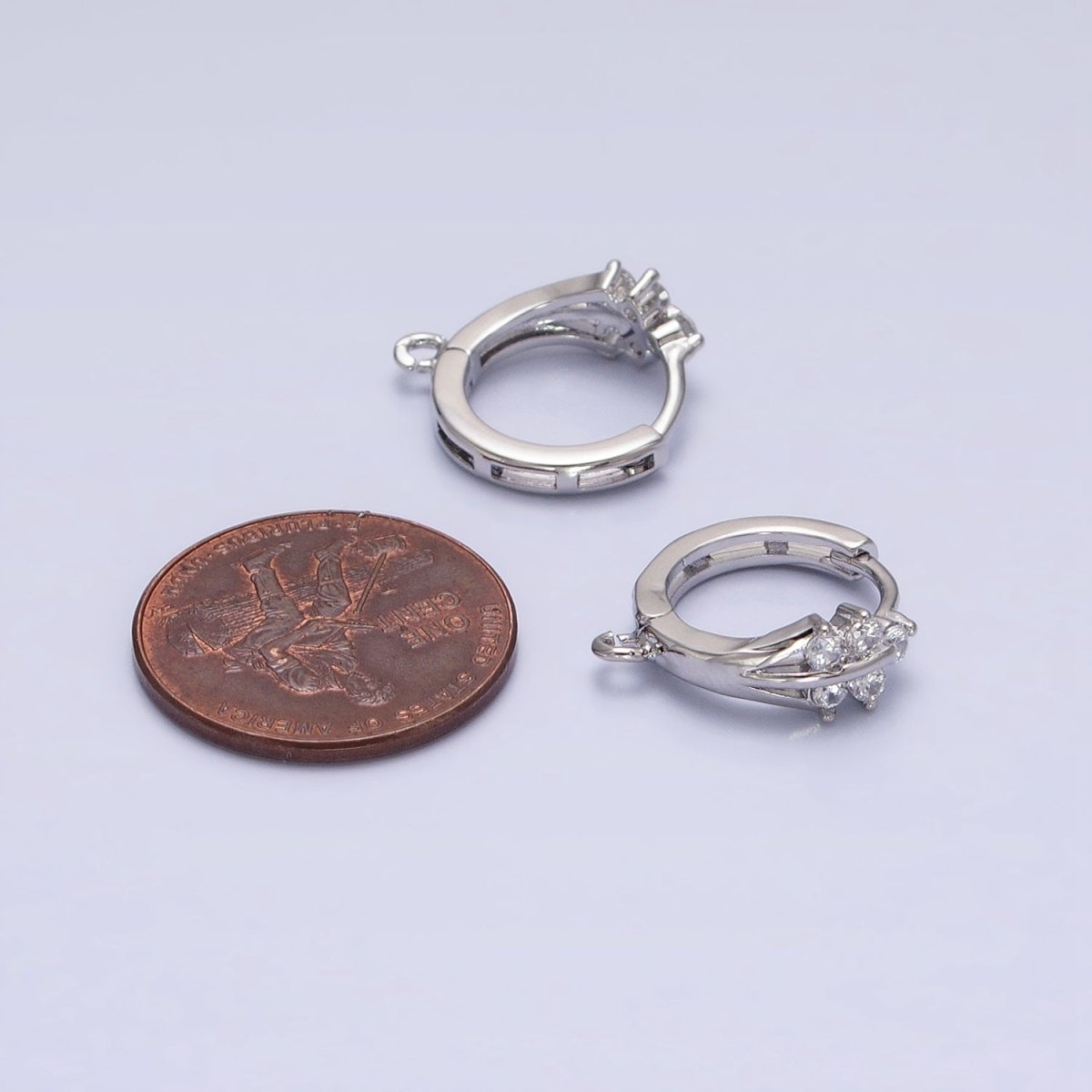 16K Gold Filled Triple Lined CZ 15mm Open Loop Huggie Earrings Supply in Silver &amp; Gold | Z-281 Z-383