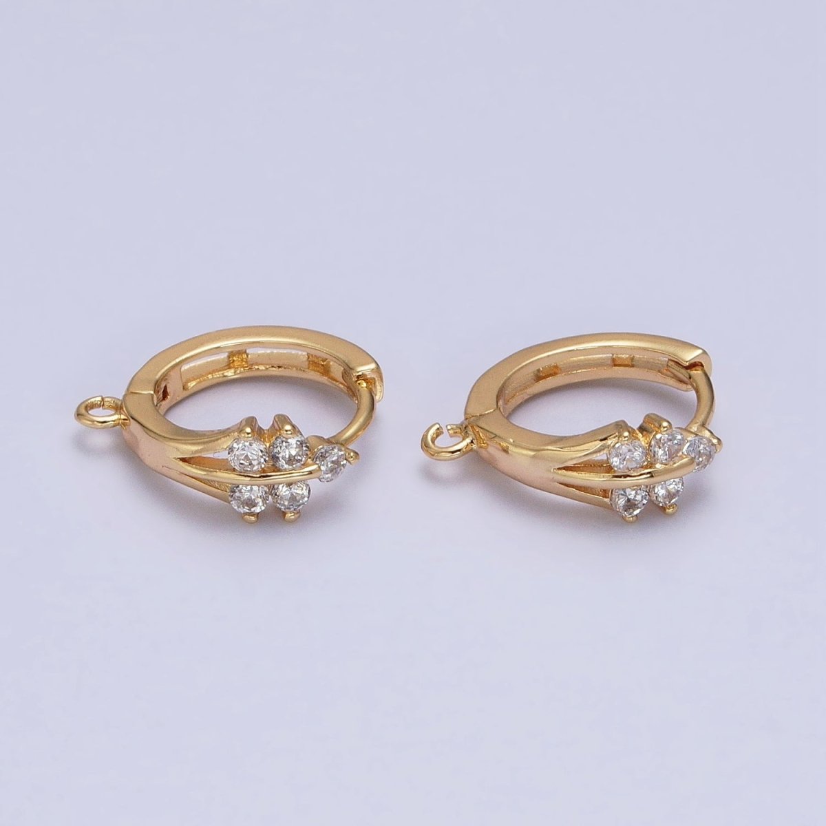 16K Gold Filled Triple Lined CZ 15mm Open Loop Huggie Earrings Supply in Silver &amp; Gold | Z-281 Z-383