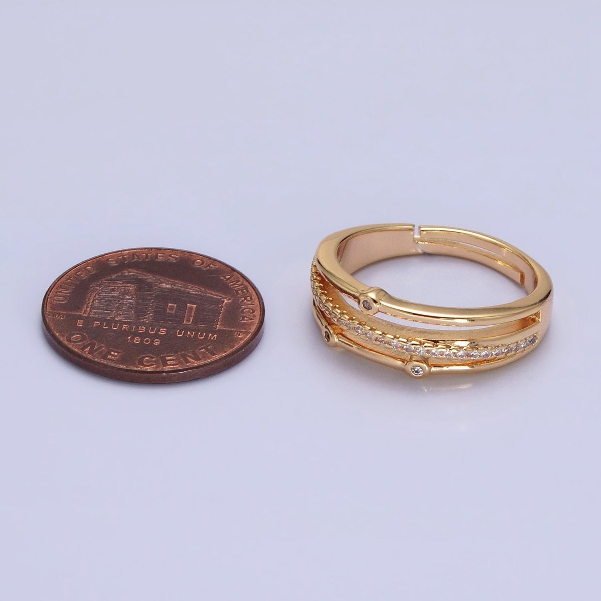 16K Gold Filled Triple Micro Paved CZ Clear Dotted Dainty Ring in Gold &amp; Silver | O-1896 O-1897