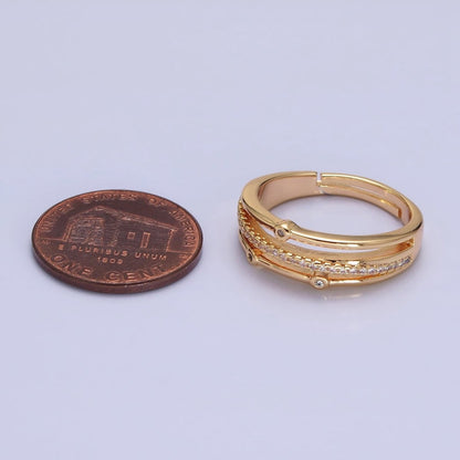16K Gold Filled Triple Micro Paved CZ Clear Dotted Dainty Ring in Gold &amp; Silver | O-1896 O-1897