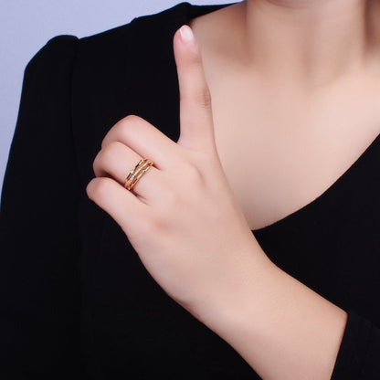 16K Gold Filled Triple Micro Paved CZ Clear Dotted Dainty Ring in Gold &amp; Silver | O-1896 O-1897