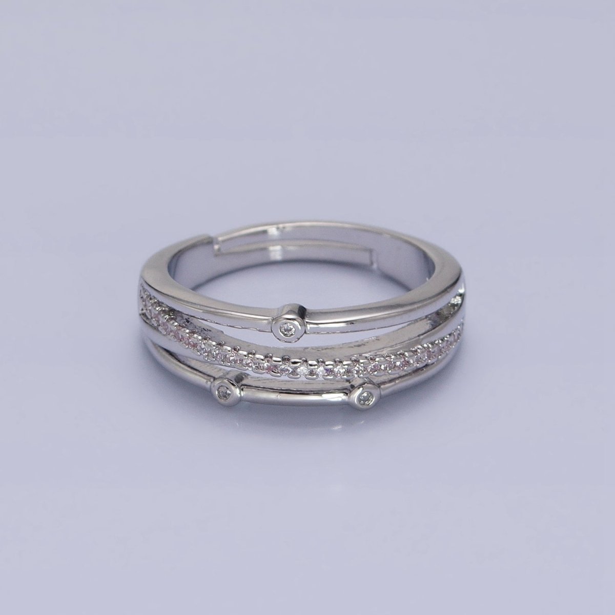 16K Gold Filled Triple Micro Paved CZ Clear Dotted Dainty Ring in Gold &amp; Silver | O-1896 O-1897