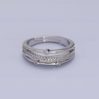 16K Gold Filled Triple Micro Paved CZ Clear Dotted Dainty Ring in Gold &amp; Silver | O-1896 O-1897