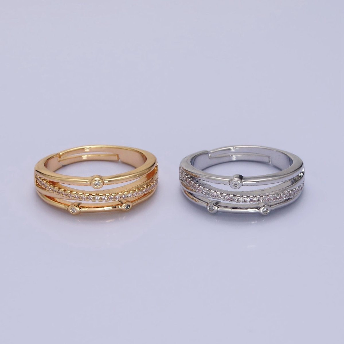 16K Gold Filled Triple Micro Paved CZ Clear Dotted Dainty Ring in Gold &amp; Silver | O-1896 O-1897