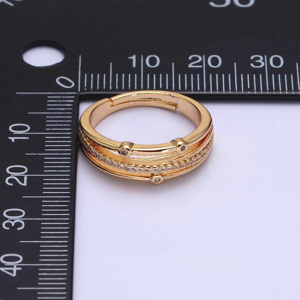 16K Gold Filled Triple Micro Paved CZ Clear Dotted Dainty Ring in Gold &amp; Silver | O-1896 O-1897