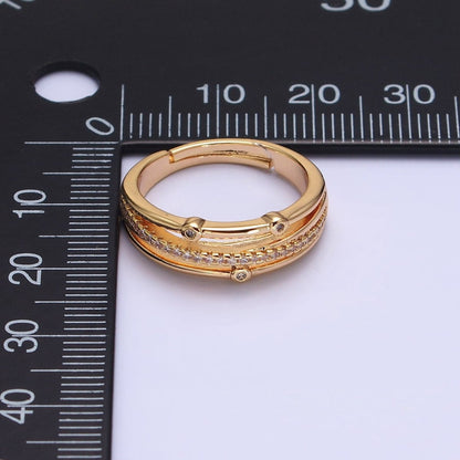16K Gold Filled Triple Micro Paved CZ Clear Dotted Dainty Ring in Gold &amp; Silver | O-1896 O-1897