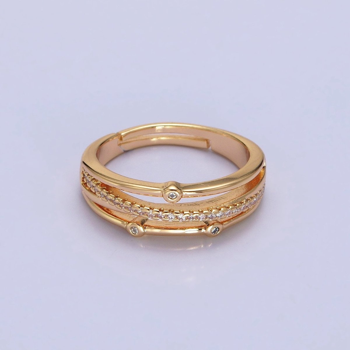 16K Gold Filled Triple Micro Paved CZ Clear Dotted Dainty Ring in Gold &amp; Silver | O-1896 O-1897