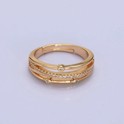16K Gold Filled Triple Micro Paved CZ Clear Dotted Dainty Ring in Gold &amp; Silver | O-1896 O-1897