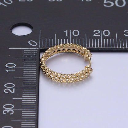 16K Gold Filled Triple Round Beaded Bubble Band 17mm Hoop Earrings | AD1355