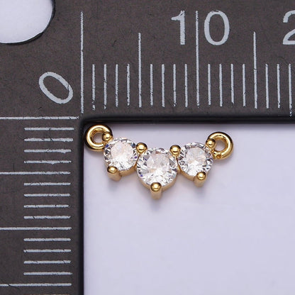 16K Gold Filled Triple Round Clear CZ Lined 12.8mm Connector | Y-893