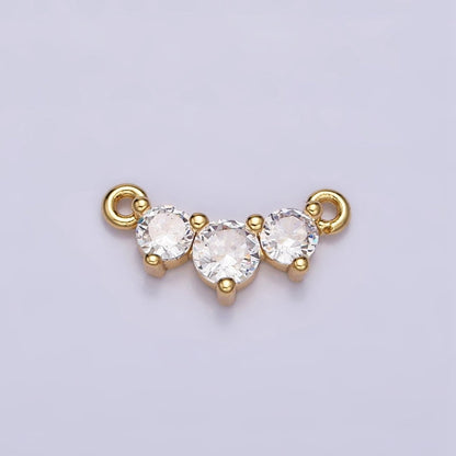 16K Gold Filled Triple Round Clear CZ Lined 12.8mm Connector | Y-893