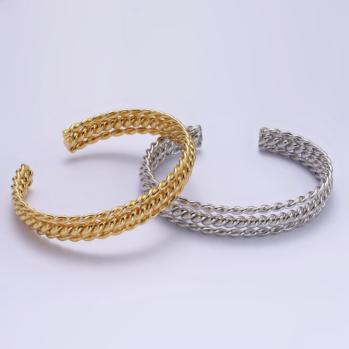 16K Gold Filled Triple Twisted Rope Cuff Bangle Bracelet in Gold &amp; Silver | WA-1918 WA-1919 Clearance Pricing