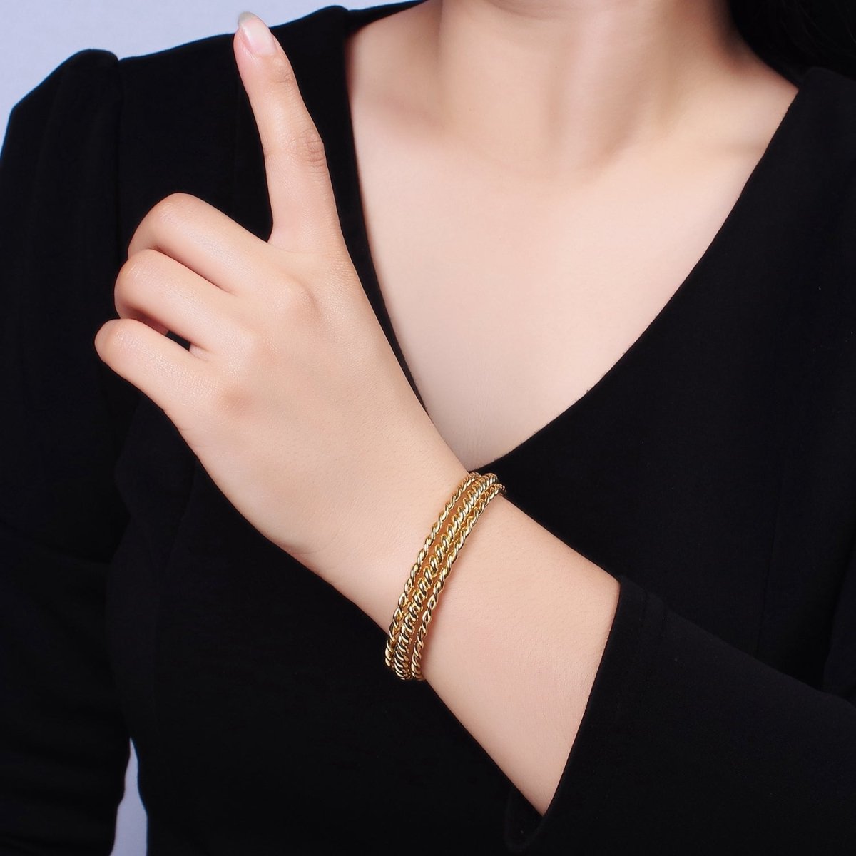 16K Gold Filled Triple Twisted Rope Cuff Bangle Bracelet in Gold &amp; Silver | WA-1918 WA-1919 Clearance Pricing