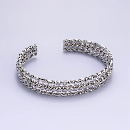 16K Gold Filled Triple Twisted Rope Cuff Bangle Bracelet in Gold &amp; Silver | WA-1918 WA-1919 Clearance Pricing