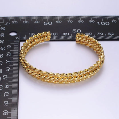 16K Gold Filled Triple Twisted Rope Cuff Bangle Bracelet in Gold &amp; Silver | WA-1918 WA-1919 Clearance Pricing