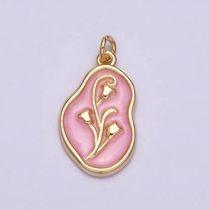 16K Gold Filled Tulip April Birth Flower White, Pink, Blue Sparkly Enamel Abstract Charm | AC1117 - AC1122