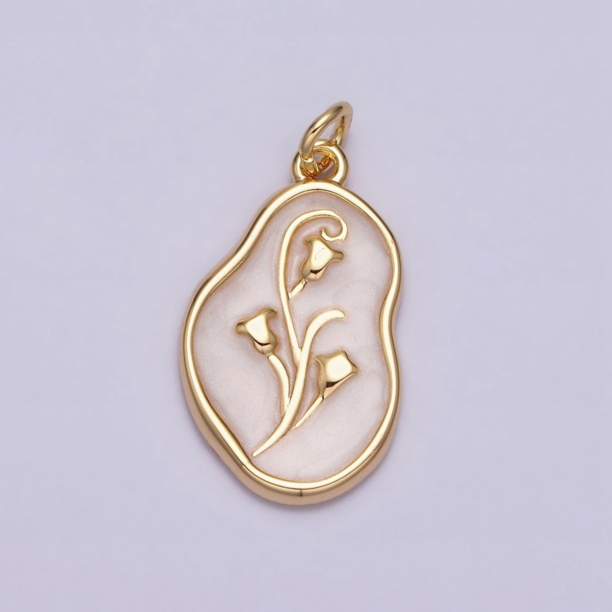 16K Gold Filled Tulip April Birth Flower White, Pink, Blue Sparkly Enamel Abstract Charm | AC1117 - AC1122
