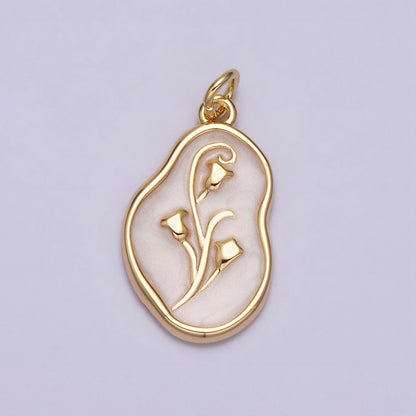 16K Gold Filled Tulip April Birth Flower White, Pink, Blue Sparkly Enamel Abstract Charm | AC1117 - AC1122