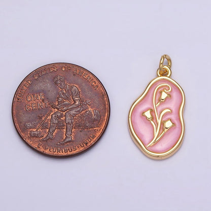 16K Gold Filled Tulip April Birth Flower White, Pink, Blue Sparkly Enamel Abstract Charm | AC1117 - AC1122