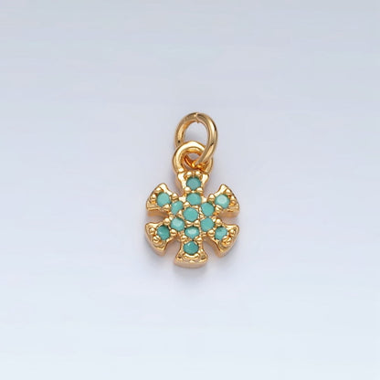 16K Gold Filled Turquoise CZ Flower Snowdrop Mini Charm | AG932